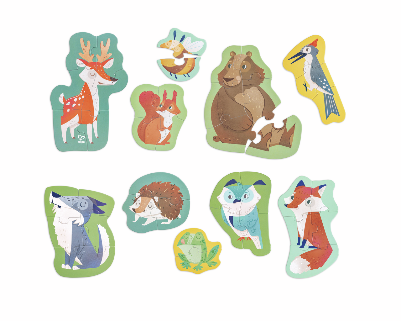 10 woodland animal themed jigsaw puzzles.