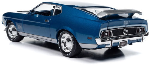 1/18 Scale model car of a 1971 Mustang Mach 1 in blue.
