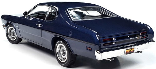 1/18 scale diecast model of a 1970 Plymouth Duster, violet metallic in color.