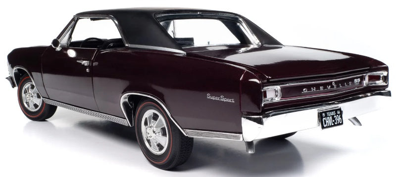 1/18 scale diecast model car of a maroon 1966 Chevy Chevelle.