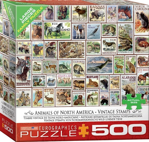 Wildlife Vintage Stamps 500pc Large Piece Puzzle