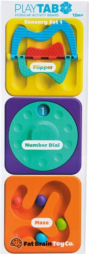PlayTAB modular activity board with Sensory Set 1 including Flipper, Number Dial, and Maze by Fat Brain Toy Co.