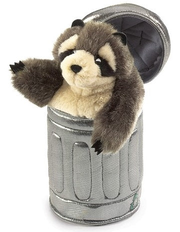 Raccoon in Garbage Can Hand Pu