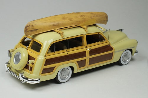 1/43 1949 Mercury Woodie Miami Cream with Yellow and Woodgrain Sides and Green Interior with Kayak on Roof