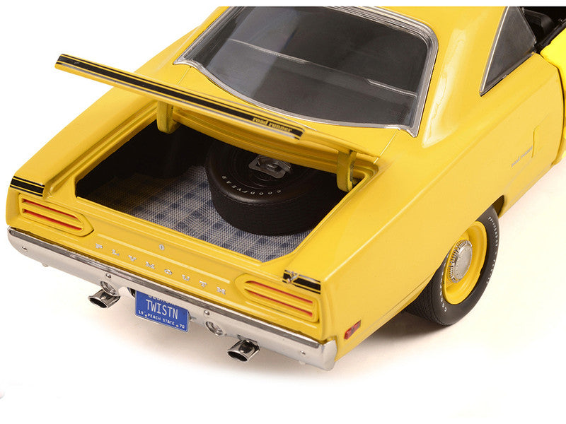Close up of open trunk on a diecast car.