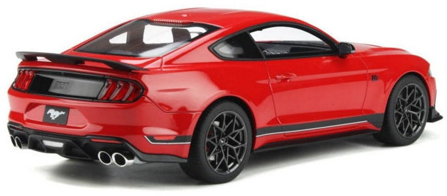 A scale model of 2021 Ford Mustang Mach 1 in red with black.