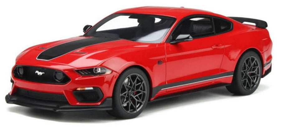 A scale model of 2021 Ford Mustang Mach 1 in red with black.