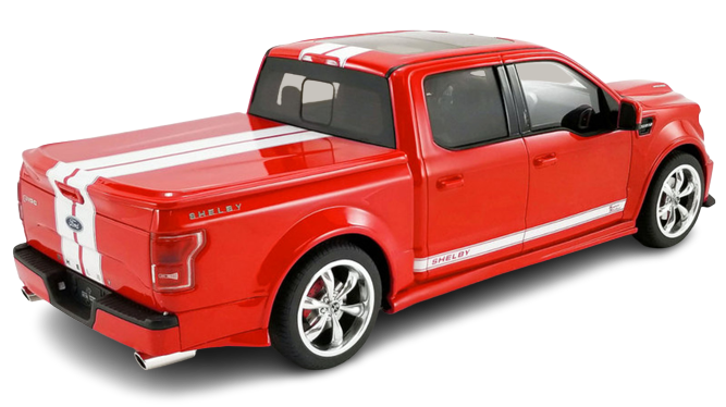 Resin model of Ford Shelby Super Snake in red with white stripes.