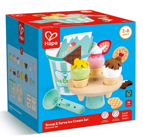 Hape Scoop & Serve Ice Cream Set packaging on a white background