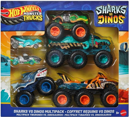 Hot Wheels Sharks vs Dinos toy truck set in packaging