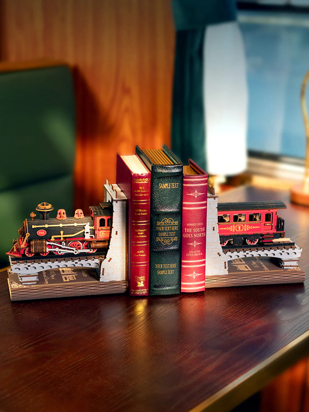 Century Trian book ends on display with books.