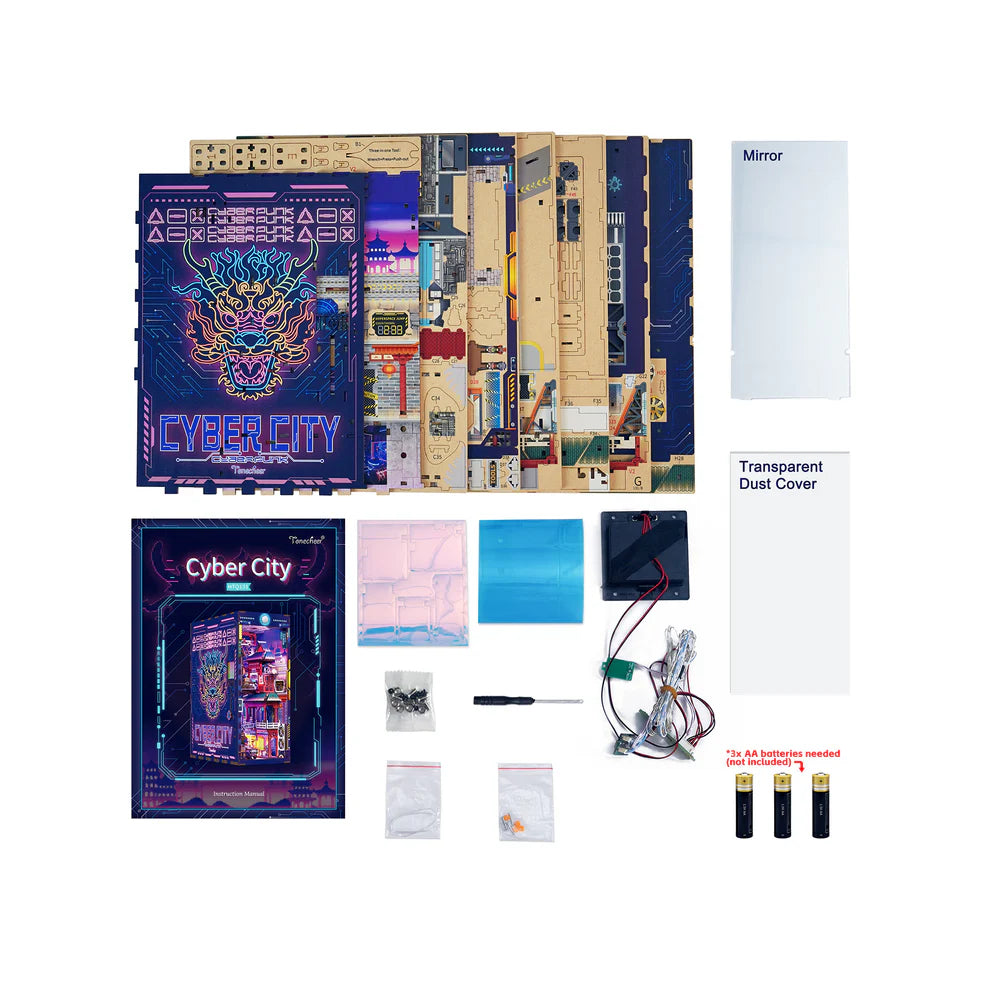 Collection of pieces included in Cyber City Book Nook kit.