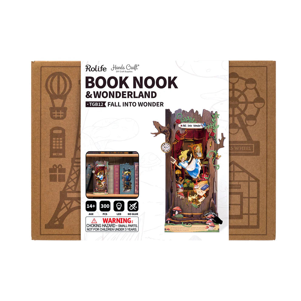 Packaging for Fall into Wonder book nook kit.