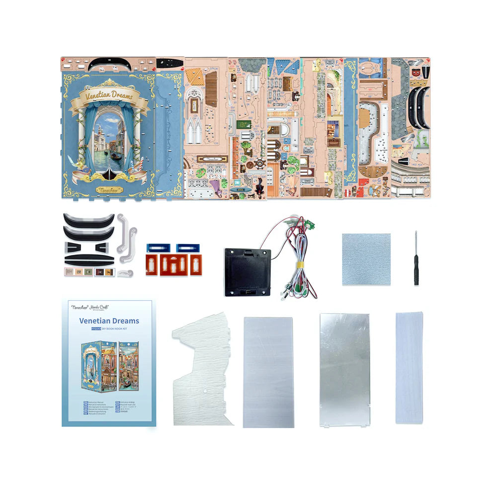 Collection of pieces included in Venetian Dreams Book Nook Kit.
