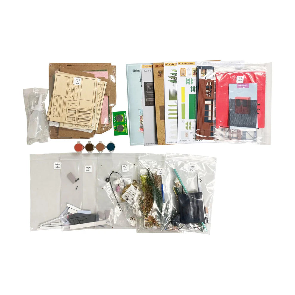 Collection of the pieces included in Emily's Flower Shop kit.