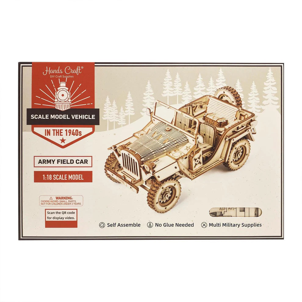 Package for Army Field Car wooden model kit.