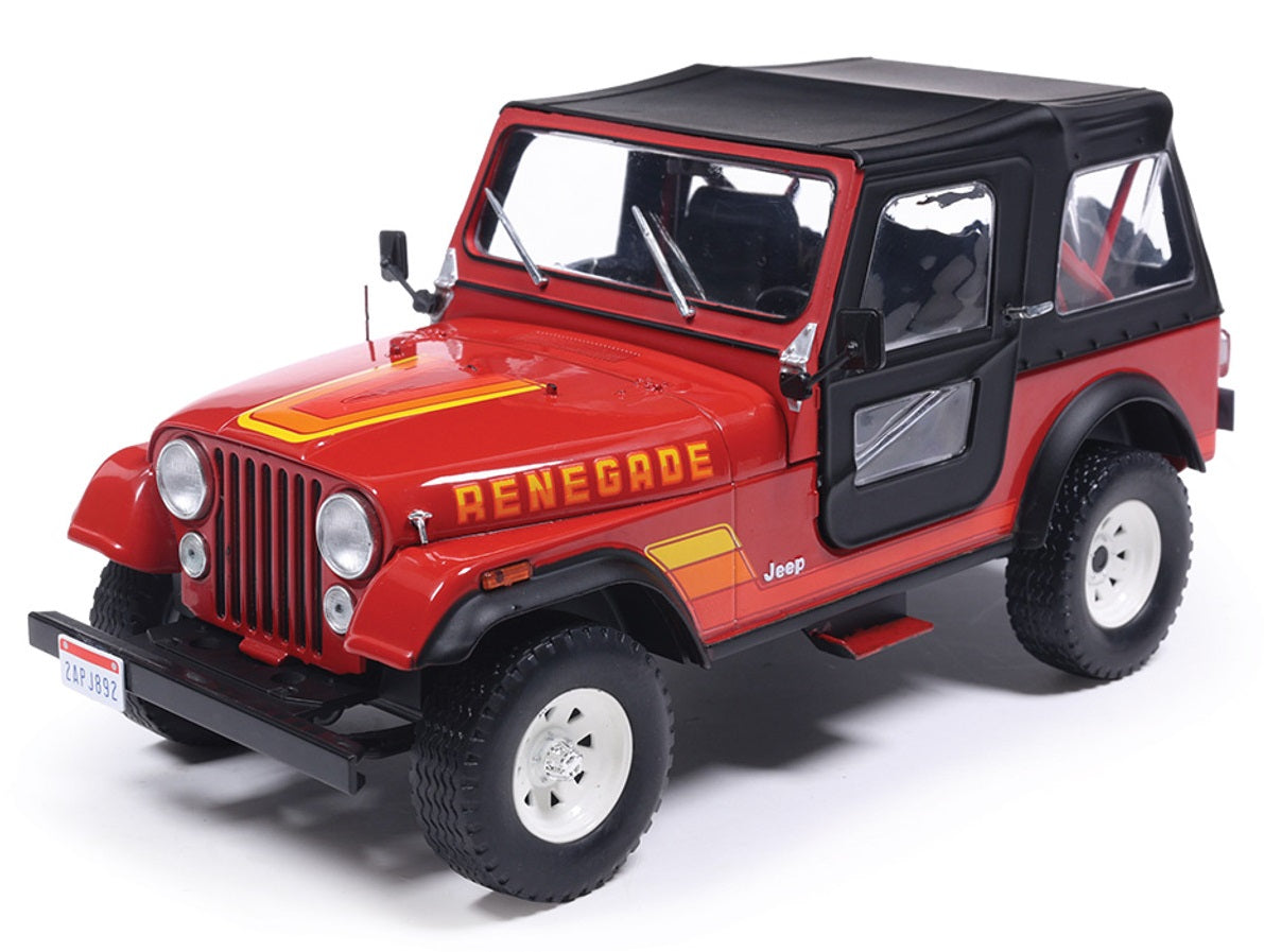 Model of a red Jeep Renegade with black top.