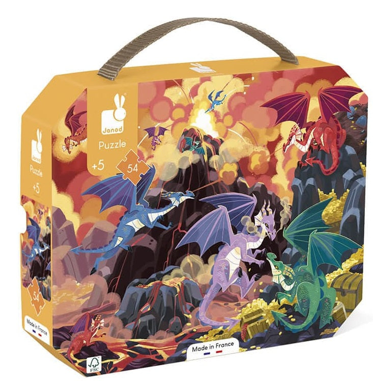 Carrying box  for kids puzzle of colorful dragons.