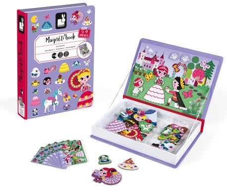 Magnetic book with  colorful dress up pieces and idea cards.