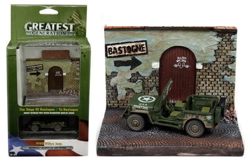 1/64 1944 Military WWII Willys MB Jeep with "To Bastogne" Resin Display Diorama