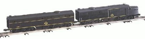 Model Erie Alco A and B units on train track.