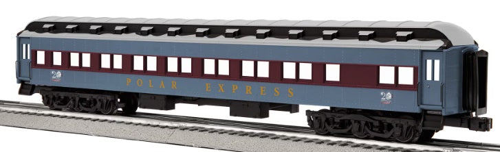 Model of Polar Express coach car with snowy roof.