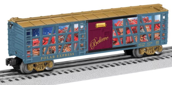 Polar Express themed transport train car.