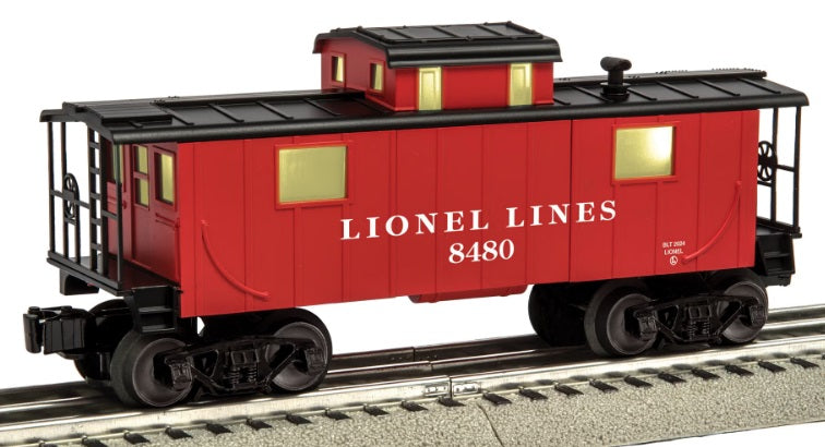 Red and black Lionel Lines caboose.
