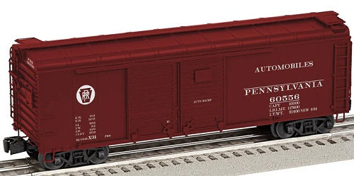 Model train car with Pennsylvania Railroad logo on a track