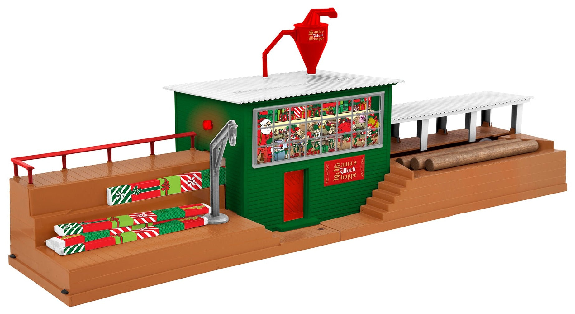 Christmas themed sawmill for model train display.