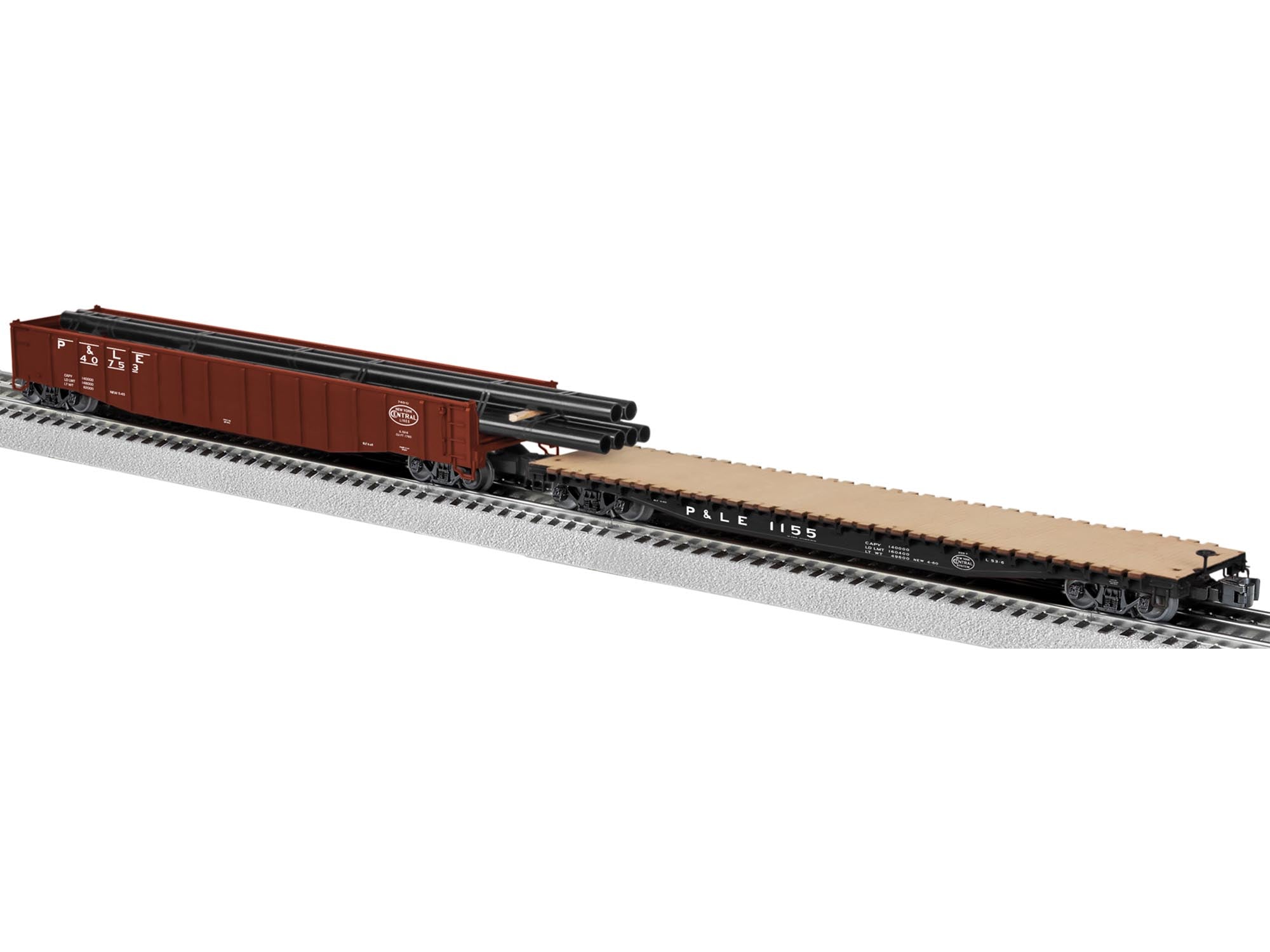 Lionel P&LE Gondola & Flatcar model.