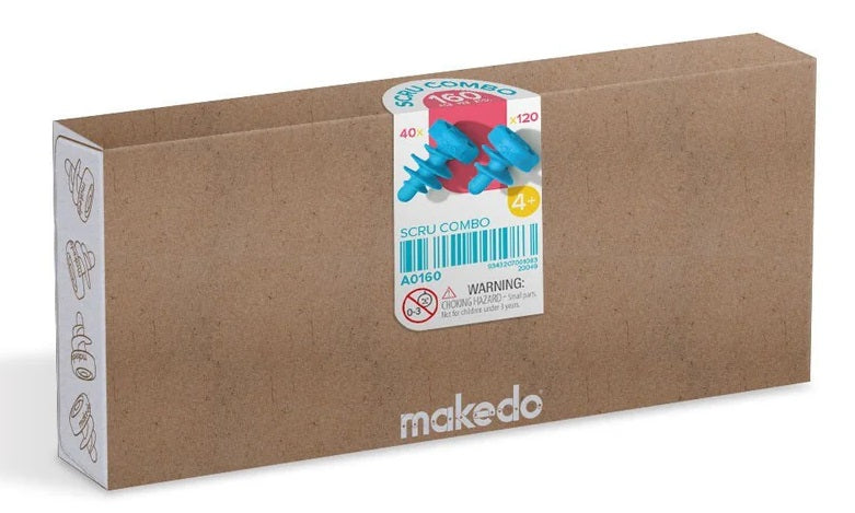 Brown packaging for Scru Combo set with 2 different plastic "Scru" screw sizes pictured on label.