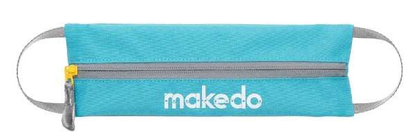 Thin blue carrying bag with 2 handles and zipper down the middle.