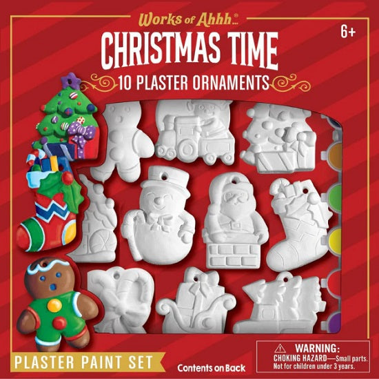 Package with 10 white plaster ornaments and small paint pods.