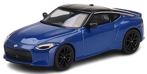 1/64 scale model of a blue Nissan Z.