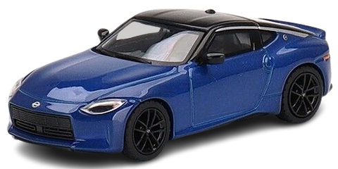 1/64 scale model of a blue Nissan Z.