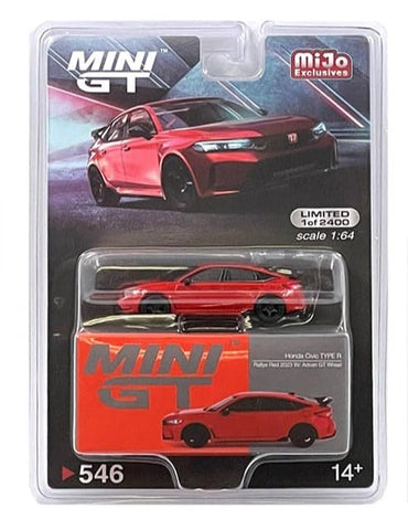 1/64 scale model of a red Honda Civic Type R in a clamshell package.