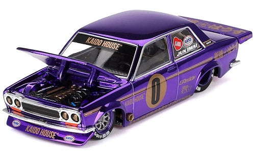 A model of a metallic purple Datsun 500 with hood open.