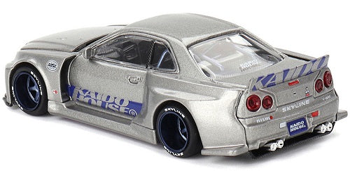 1/64 scale model of a silver Nissan Skyline.