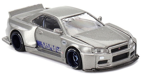 1/64 scale model of a silver Nissan Skyline.