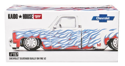 Model car packaging with Chevrolet Silverado design on a white background