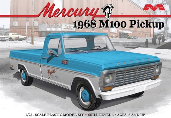 Blue and White 1968 M100 Pickup truck.