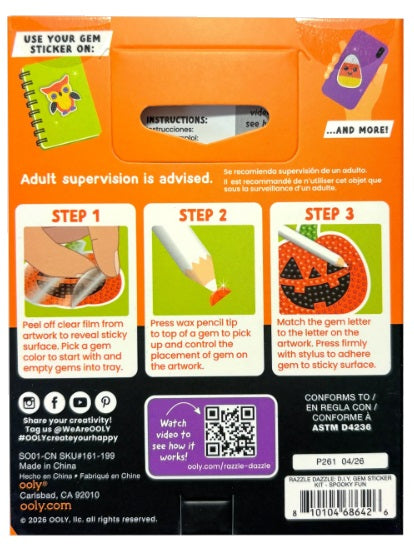 Back of Ooly Razzle Dazzle package with how to instructions.