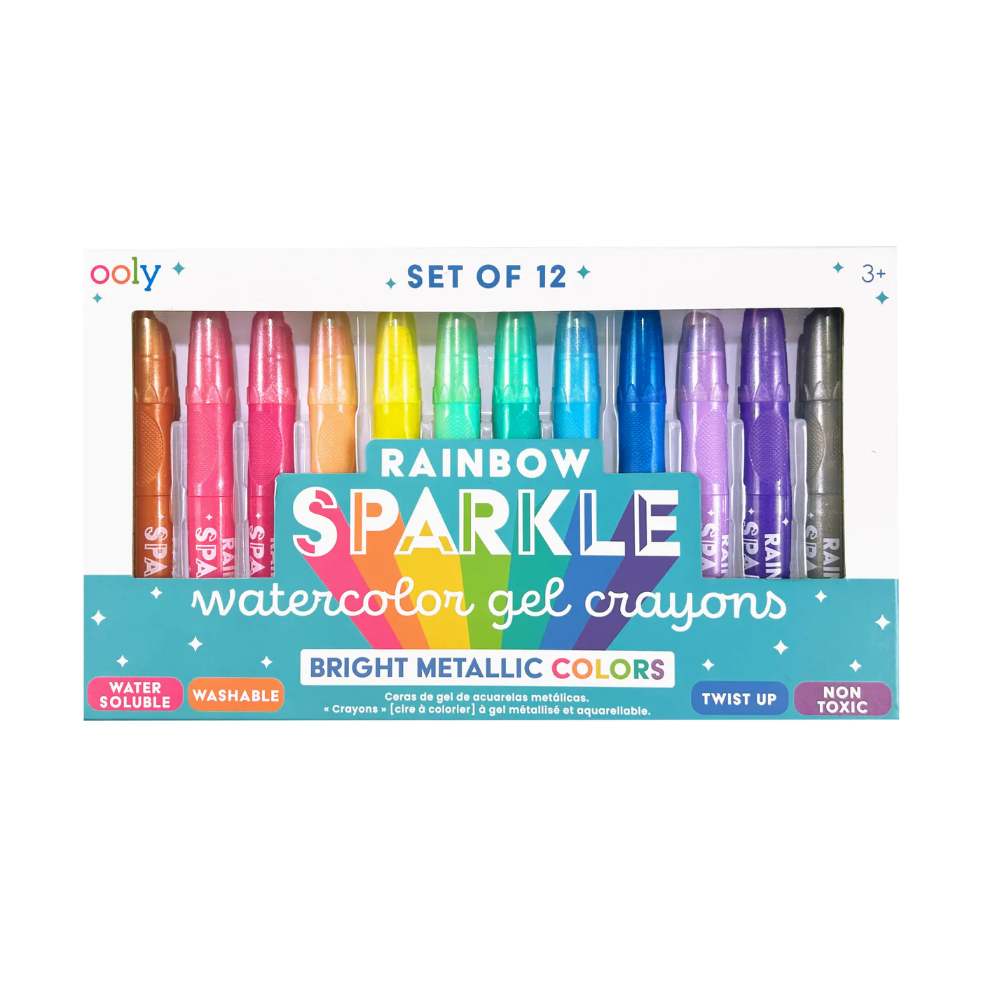Rainbow Sparkle Metallic Watercolor Gel Crayons - Set of 12