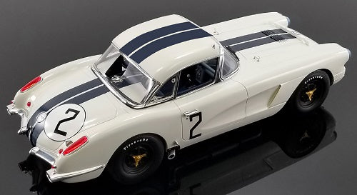 Model of a White 1960 Corvette with blue stripes and the number 2.