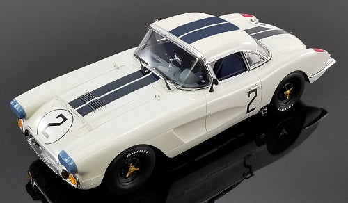 Model of a White 1960 Corvette with blue stripes and the number 2.