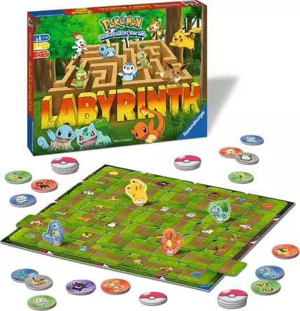 Pokémon Labyrinth board game with round pieces and box.