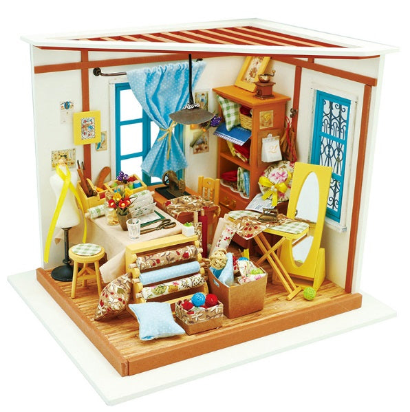 Miniature diorama kit of a sewing room