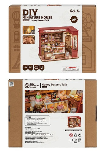 Packaging for Honey Desserts Talk miniature kit showing the assembled kit and close up pictures.