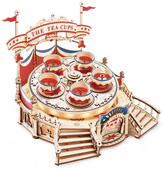 Model of a tea cup Ride made of laser cut wood.
